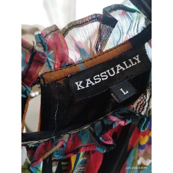 Kassually Womens size Large Flowy Sheer Boho Colorful Artsy Abstract Print Dress - Picture 8 of 9